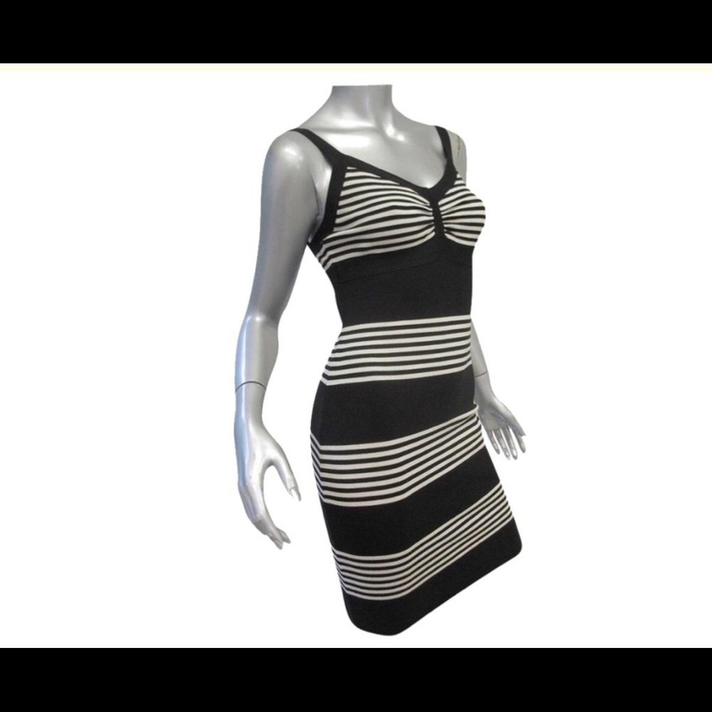 Bcbg max azria black white striped bandage dress